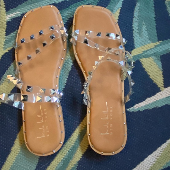 Nicole Miller clear studded flat strappy sandals - Picture 2 of 3